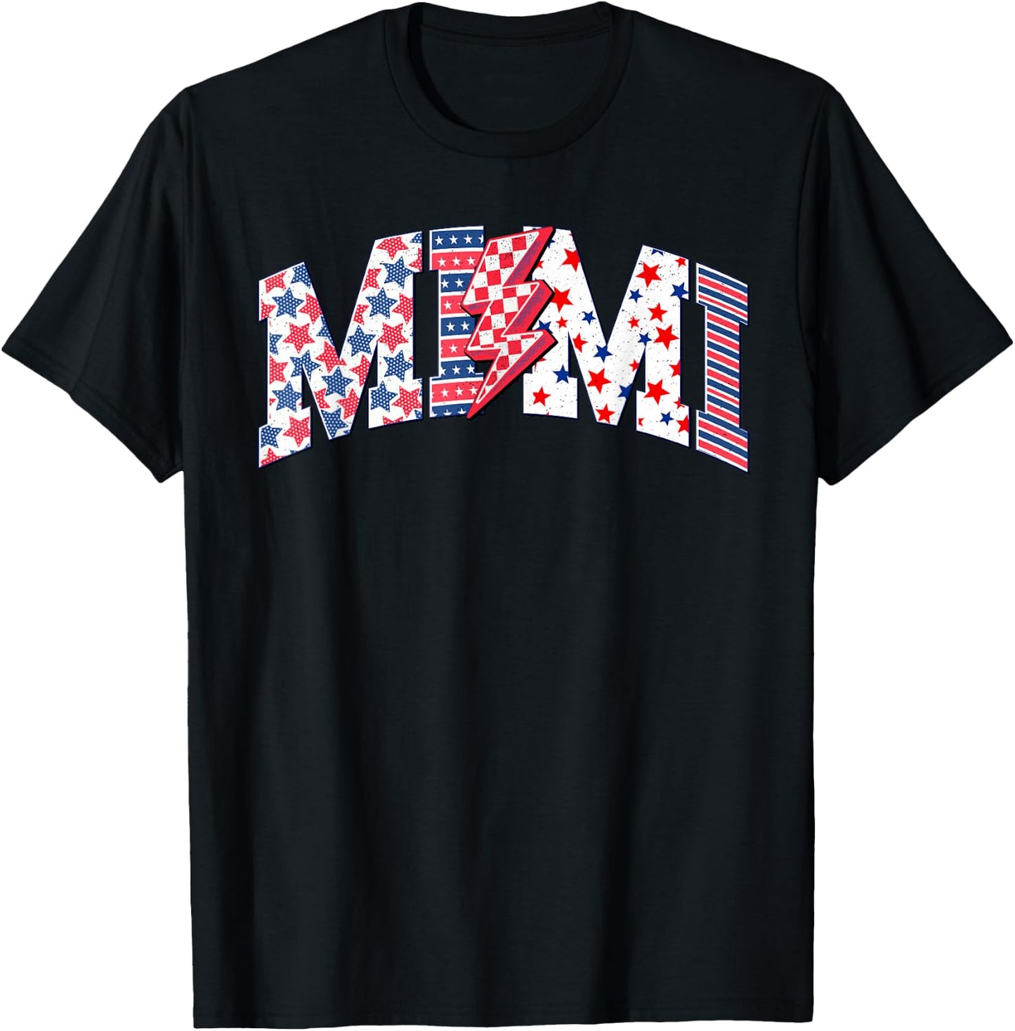 4th of July Mimi Lightning Bolt Stars Stripes Women T-Shirt - T-Shirt | Black