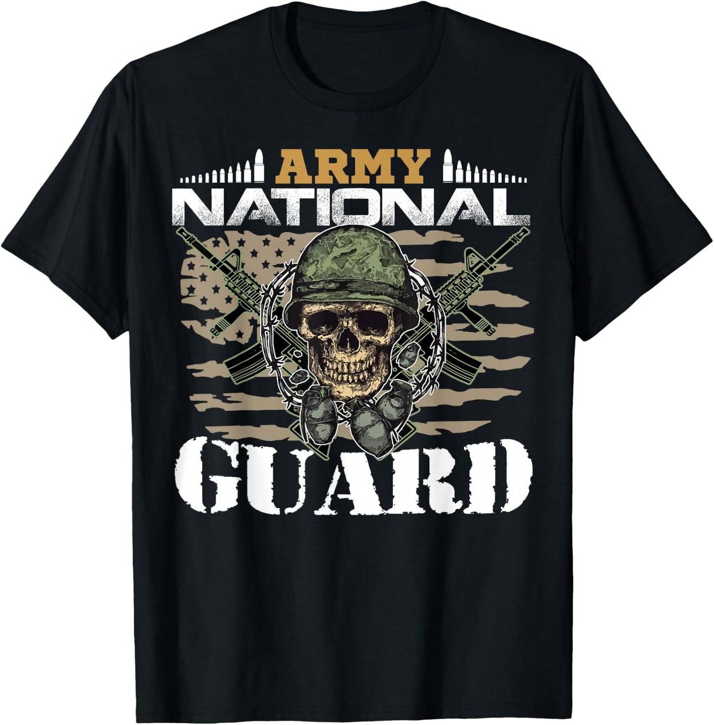 Proud Army National Guard With Vintage American Flag Gifts T-Shirt - T-Shirt | Black