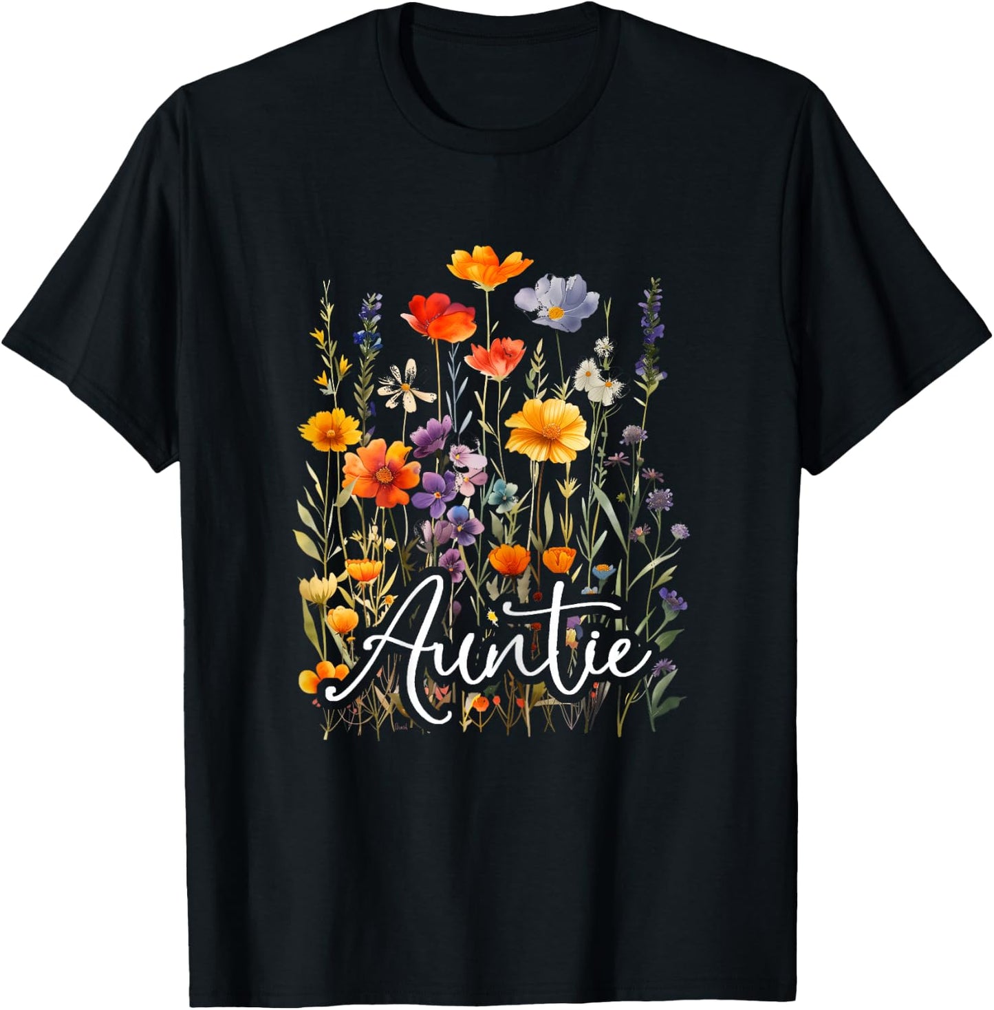 Gifts Co. Auntie Wildflowers Women Aunt Mother's Day Christmas Gardner , Female X-Small T-Shirt - T-Shirt | Black