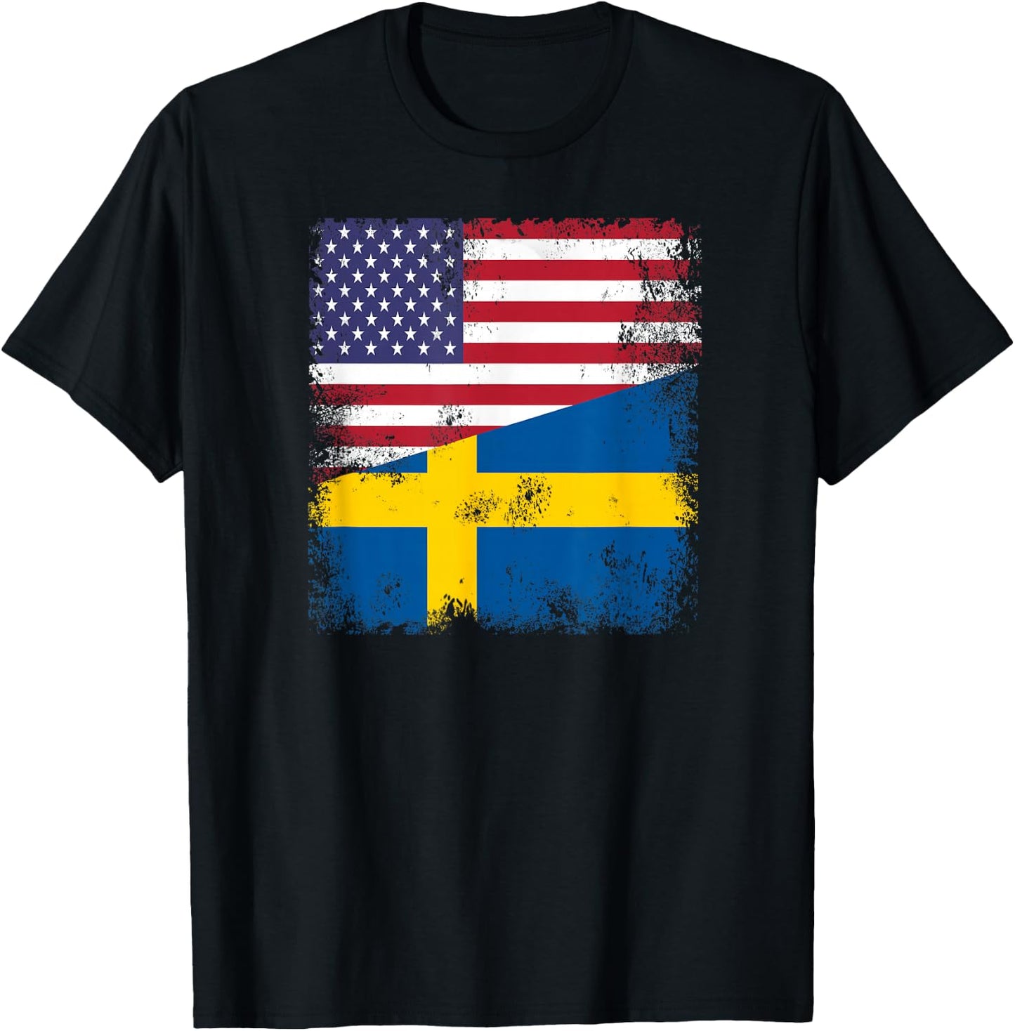 Half Swedish Flag | Vintage Sweden USA Gift T-Shirt - T-Shirt | Black