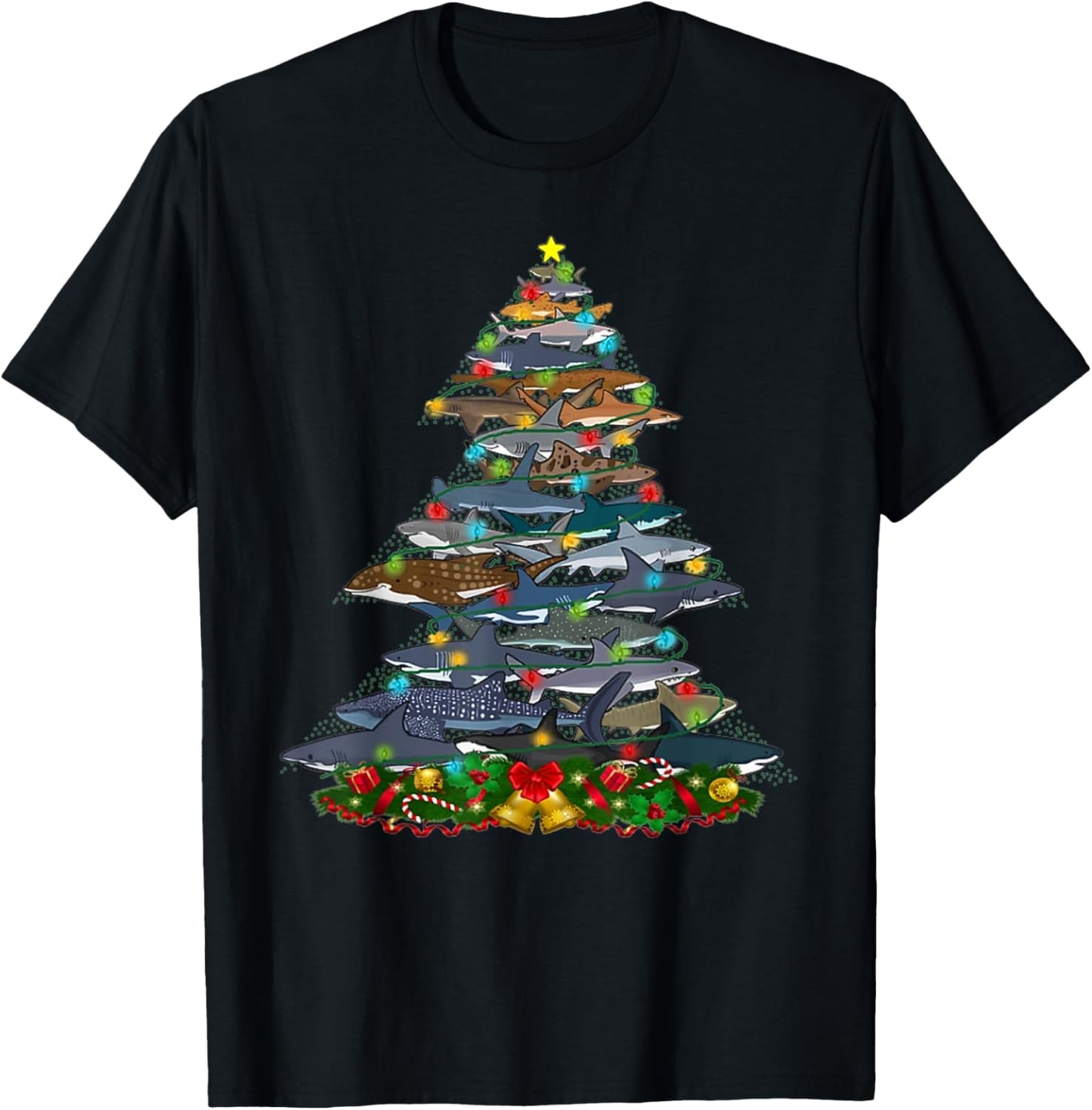 Shark - Xmas Tree Sharks - Christmas Tree - Cute Shark Lover T-Shirt - T-Shirt | Black