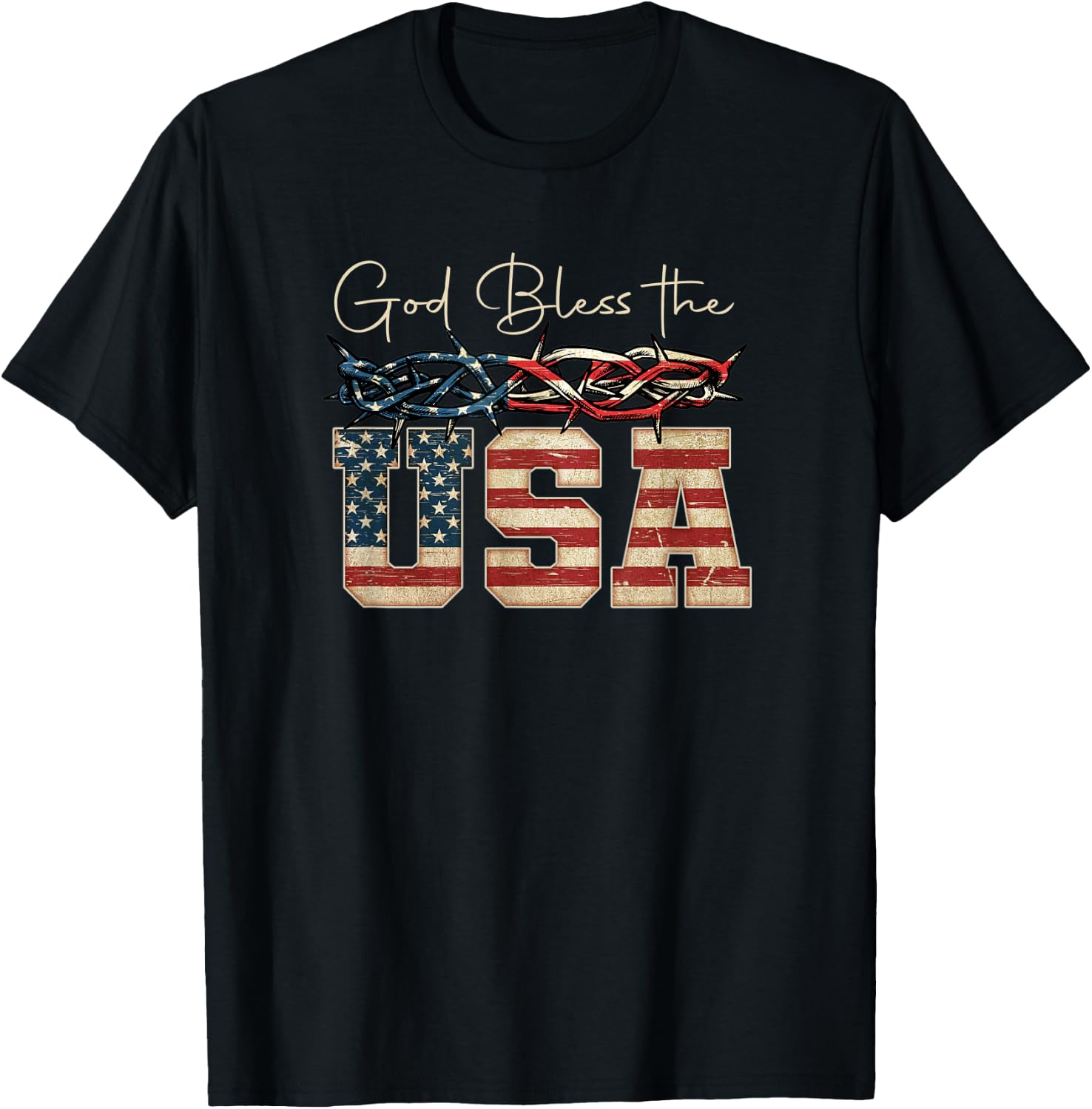 Christian God Bless America USA 4th of July - Crown thorns Women Men T-Shirt - T-Shirt | Black