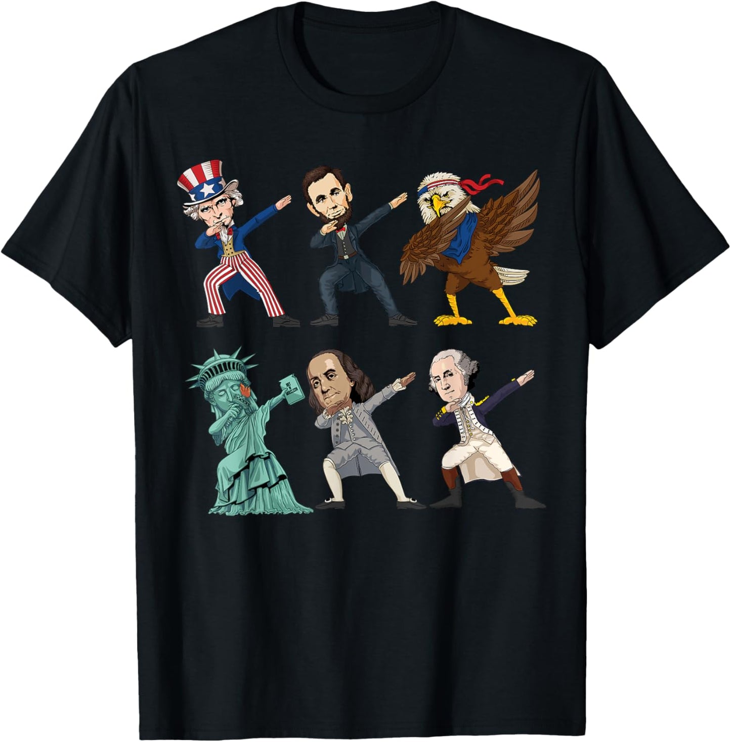 Dabbing Uncle Sam And Friends 4th Of July Boys Girls Kids T-Shirt - T-Shirt | Black