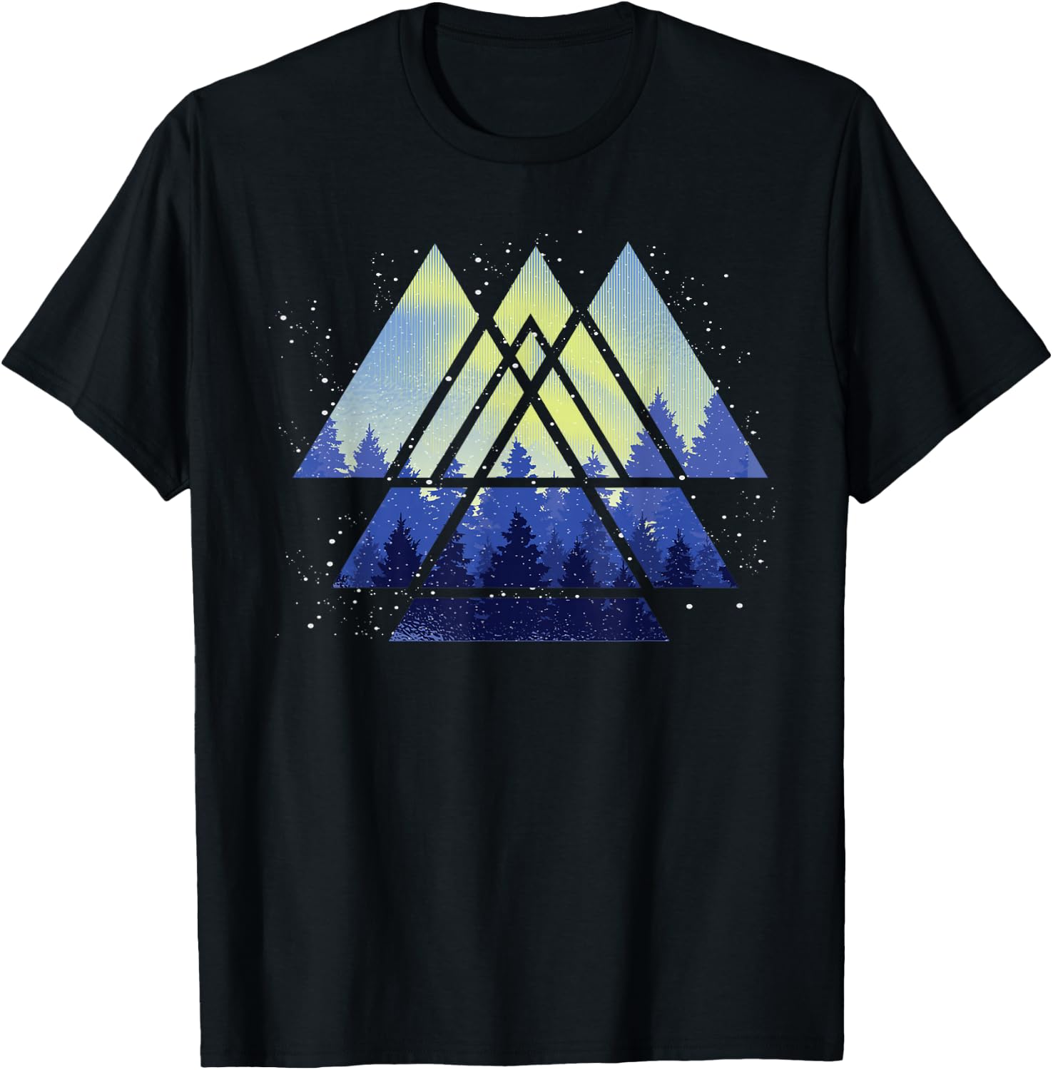 Geometric Triangle Outdoor Trees Forest Wildlife Nature T-Shirt - T-Shirt | Black