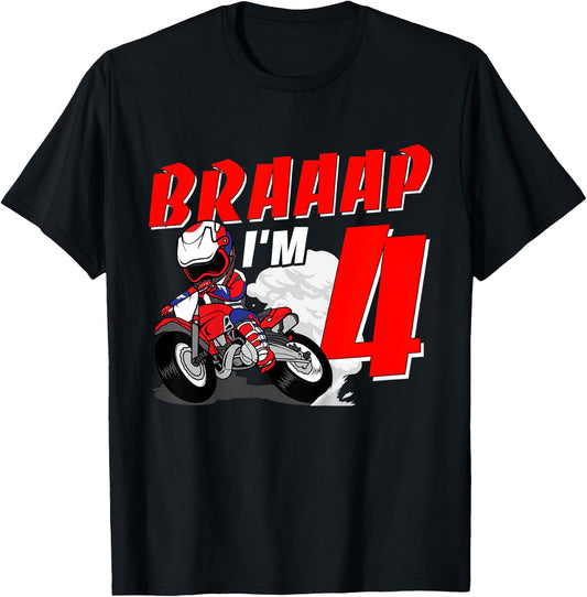 Braaap I'm 4 Years Old Motocross Dirt Bike 4th Birthday T-Shirt - T-Shirt | Black