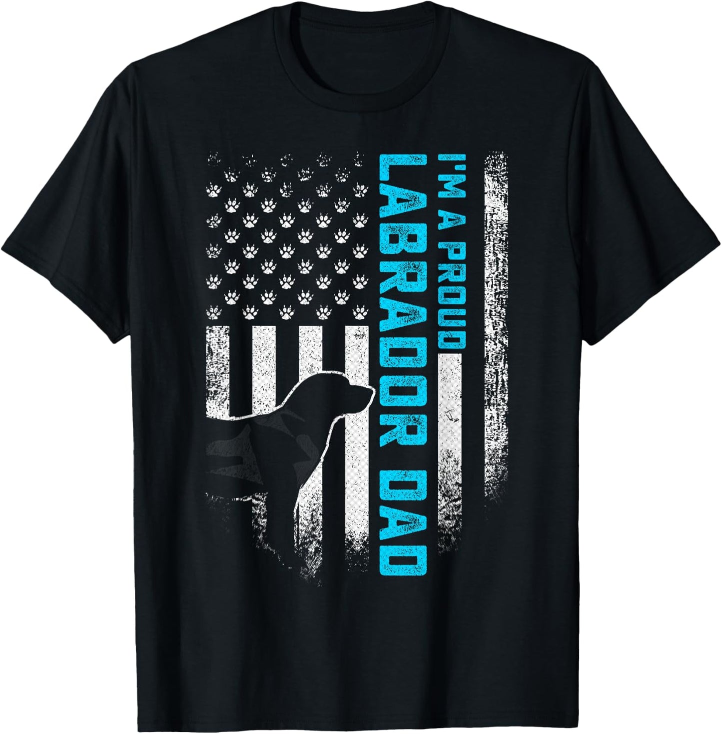 Vintage American Flag I'm A Proud Labrador Retriever Dad Lab Women Kids Men T-Shirt - T-Shirt | Black