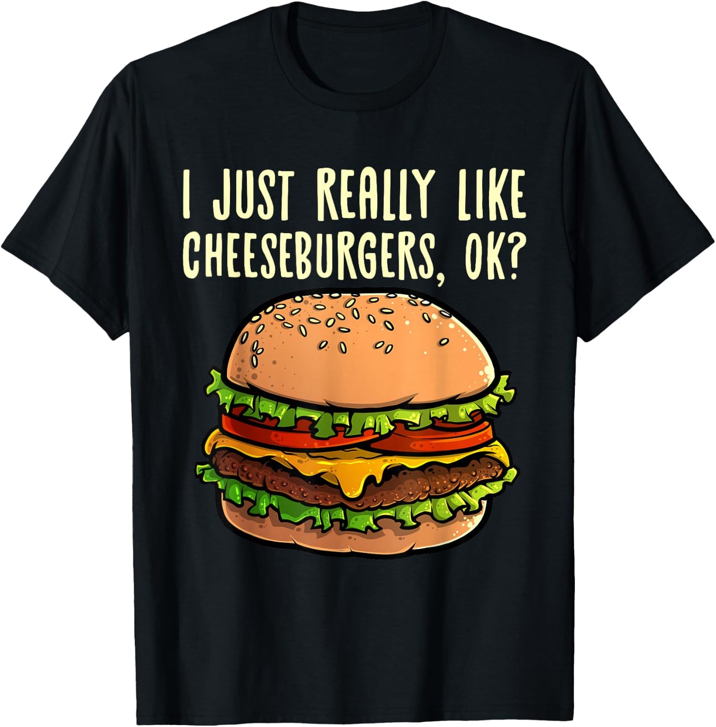 Funny Cheeseburger Hamburger Design Burger Lover Men Women T-Shirt - T-Shirt | Black