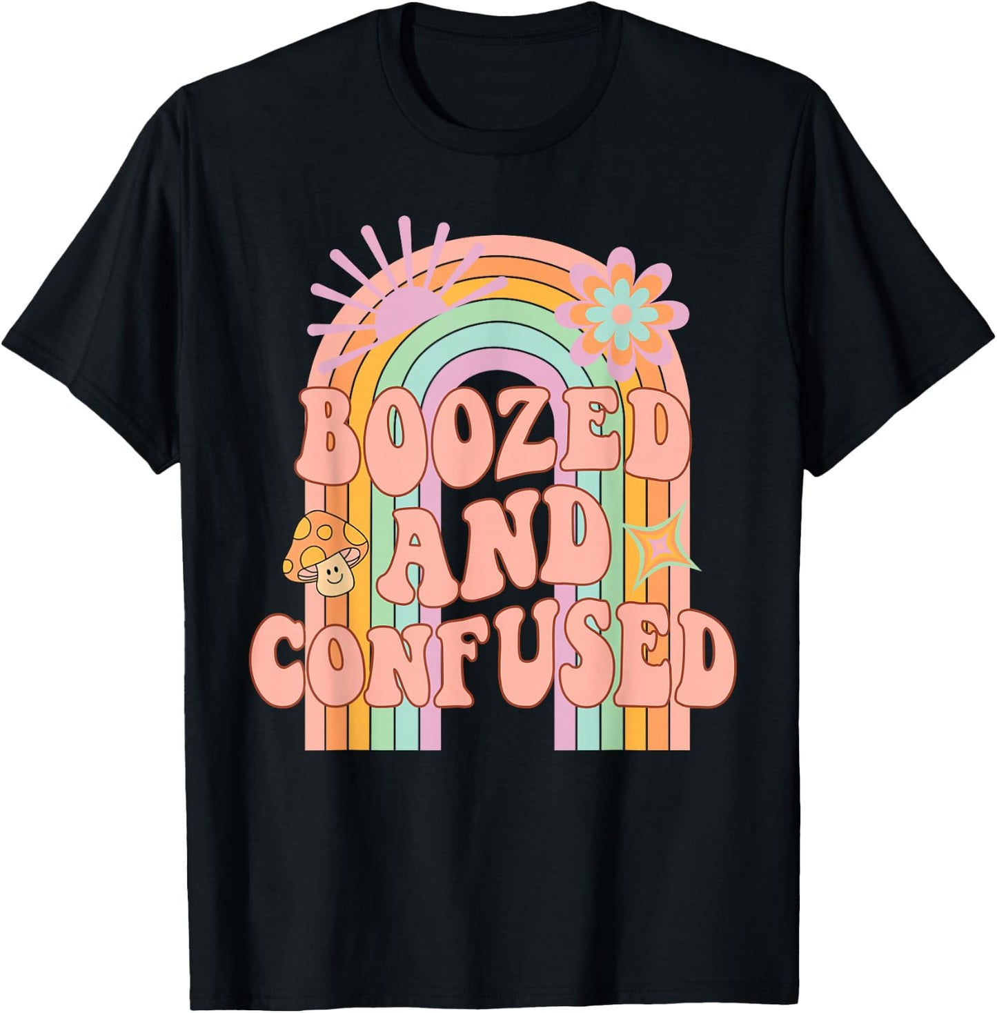 Boozed and Confused Groovy Rainbow Team Bride Bachelorette T-Shirt - T-Shirt | Black
