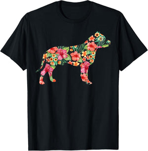 Pit Bull Flower Funny Dog Silhouette Floral Gifts Women Men T-Shirt - T-Shirt | Black