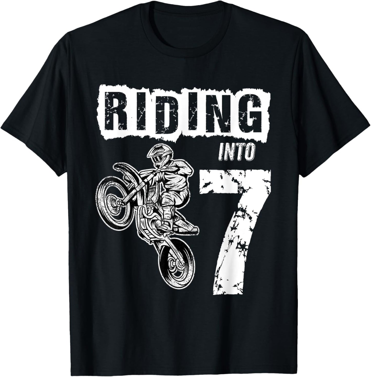 Riding Into 7 Years Old 7th Birthday Boy Dirt Bike Party T-Shirt - T-Shirt | Black