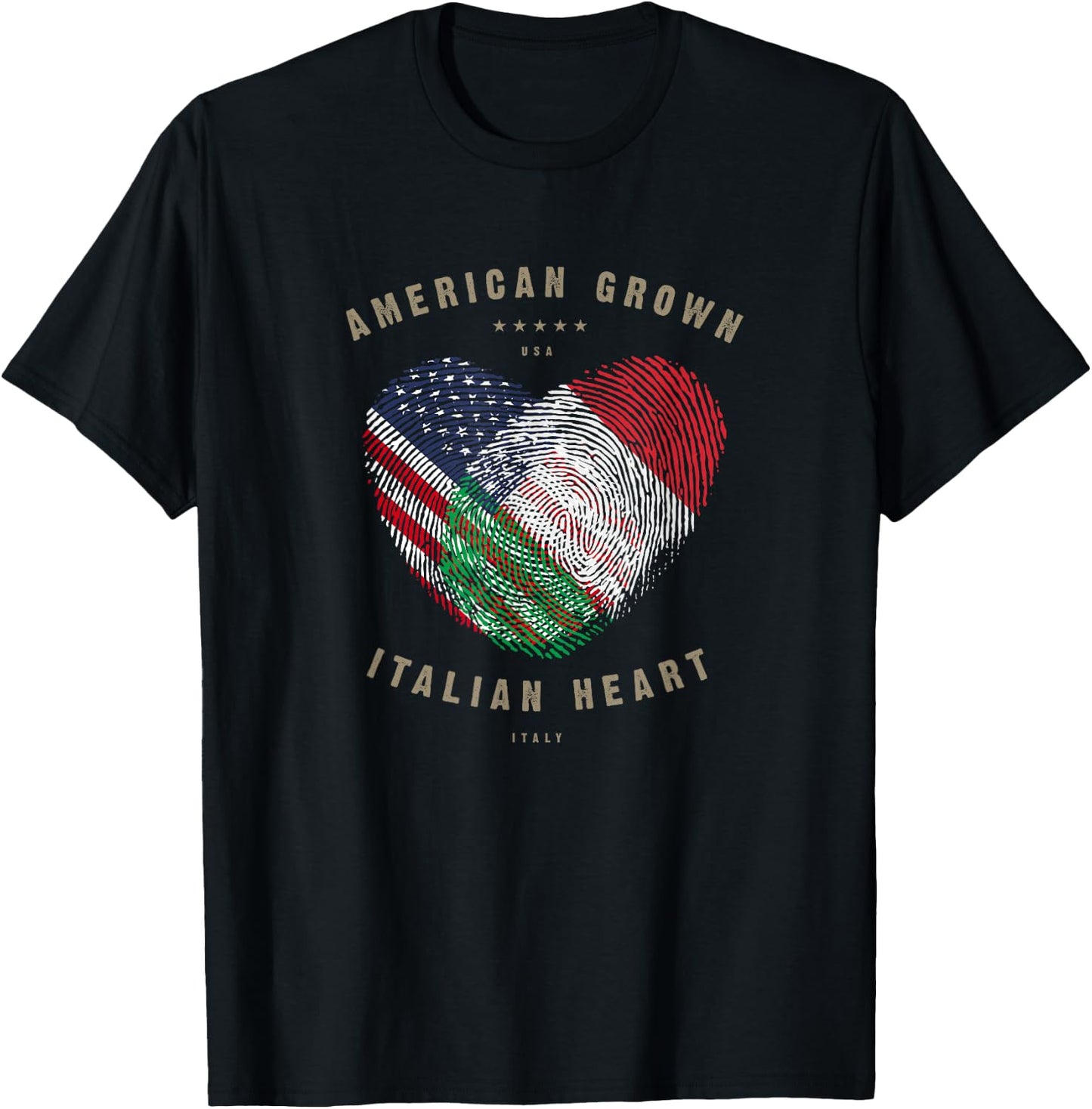 American Grown Italian Heart Love Italy Flag T-Shirt - T-Shirt | Black