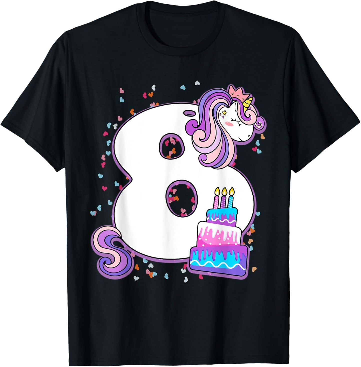 Unicorn 8th Birthday Shirt Girls 8 Year Old Eighth Birthday T-Shirt - T-Shirt | Black