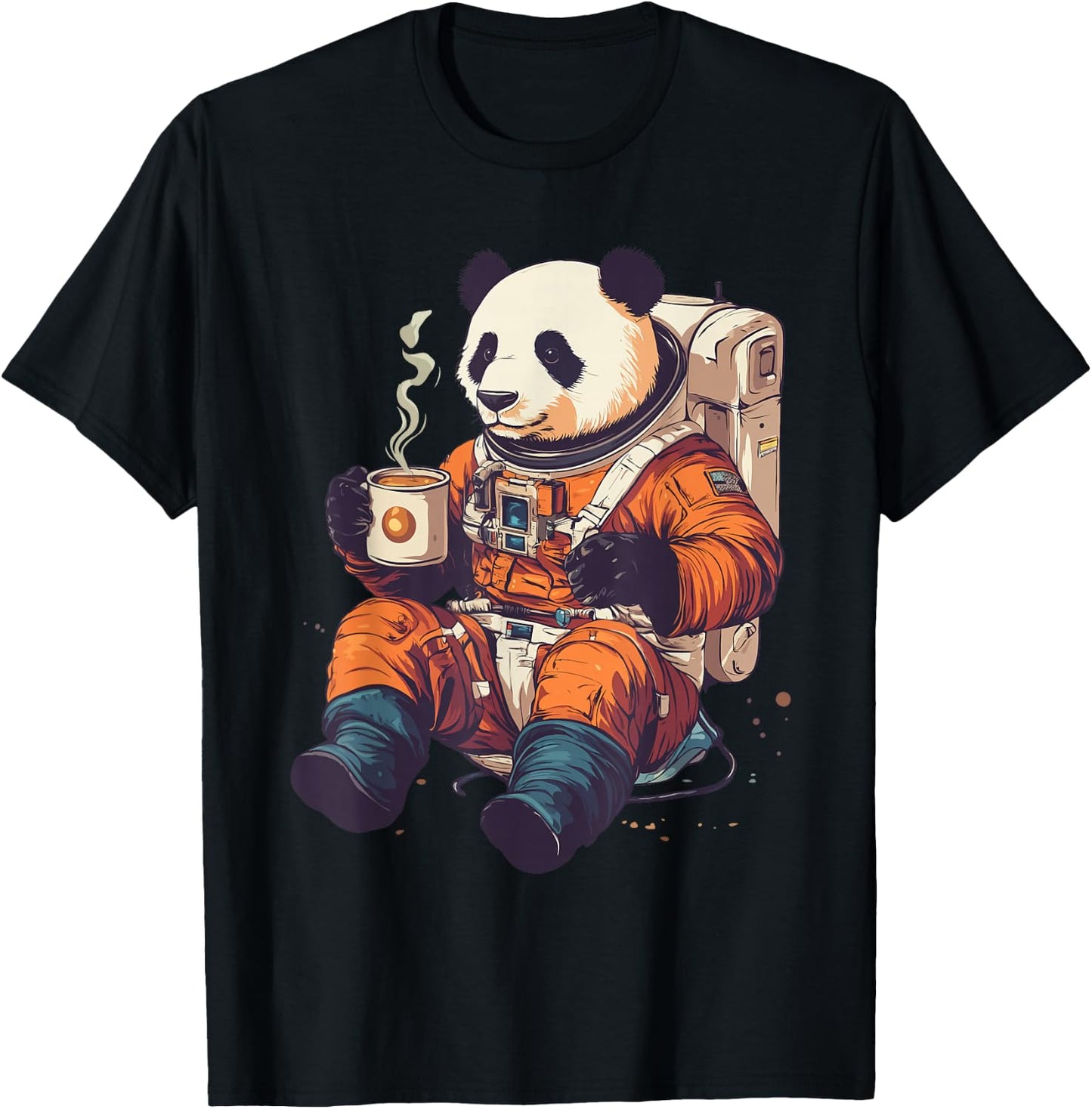 Panda Astronaut with Coffee Space Astronaut Panda T-Shirt - T-Shirt | Black