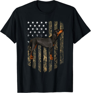 Camo American Flag Black and Tan Coonhound 4th Of July USA T-Shirt - T-Shirt | Black