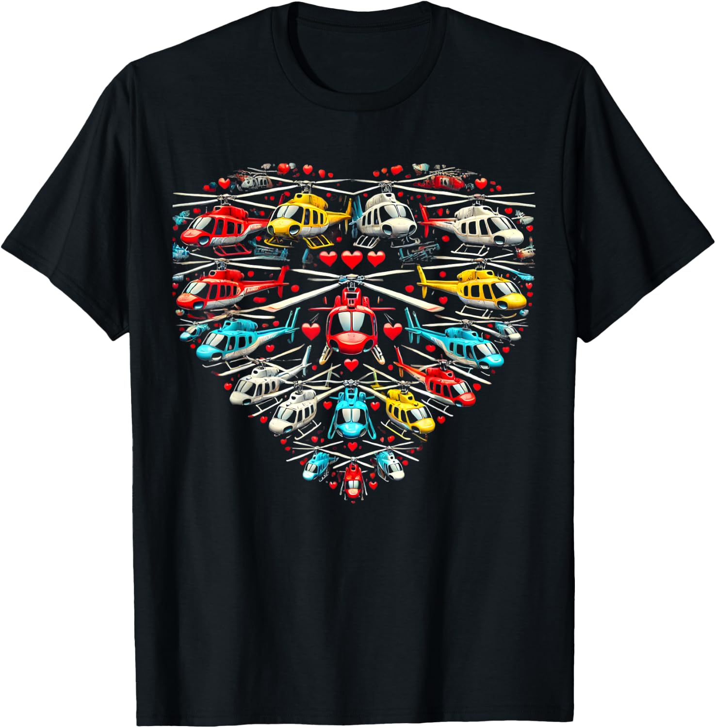 Pilot Helicopter Lover Valentines Day Men Women Kids Graphic T-Shirt - T-Shirt | Black