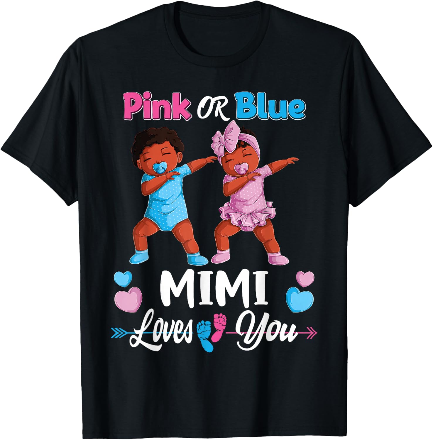 Pink Or Blue Mimi Loves You Black Baby Gender Reveal Party T-Shirt - T-Shirt | Black