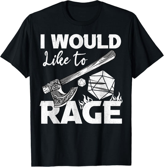 I Would Like To Rage Tabletop B.arbarian Role Play Black -Adults Classic Fit Cotton Blend Short Sleeve T-Shirt - T-Shirt | Black