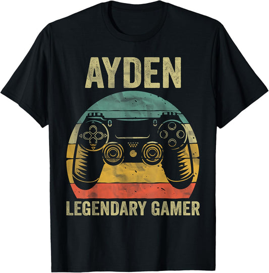 Personalized Legendary Gamer Shirt Ayden Name Video Gamer T-Shirt - T-Shirt | Black