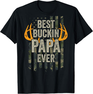 Best Buckin Papa Ever - Whitetail Buck Deer Camo - ON Back T-Shirt - T-Shirt | Black