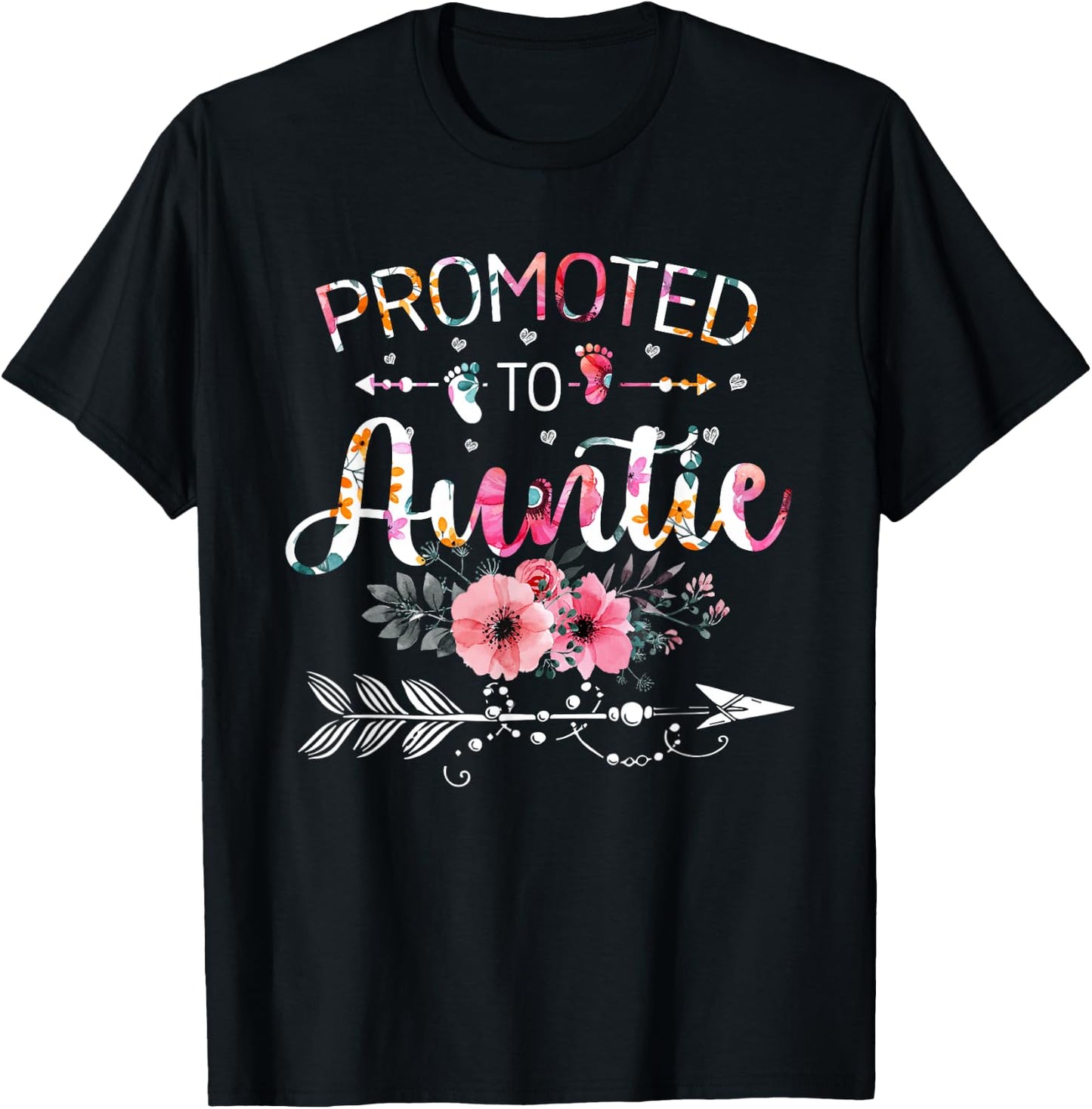 Promoted To Auntie Announcement Aunt New Auntie Mothers Day T-Shirt - T-Shirt | Black