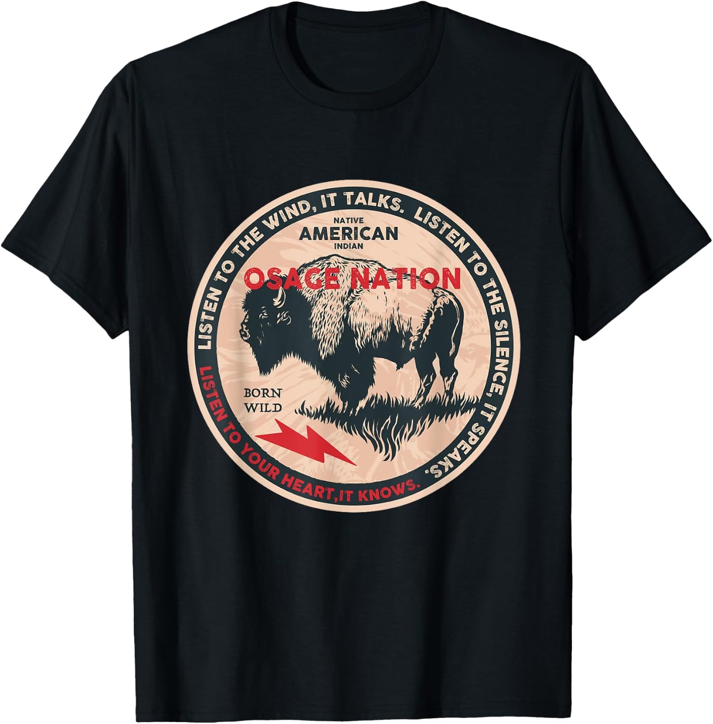 Osage Nation Native American Indian Born Freedom Wild Buffal T-Shirt - T-Shirt | Black