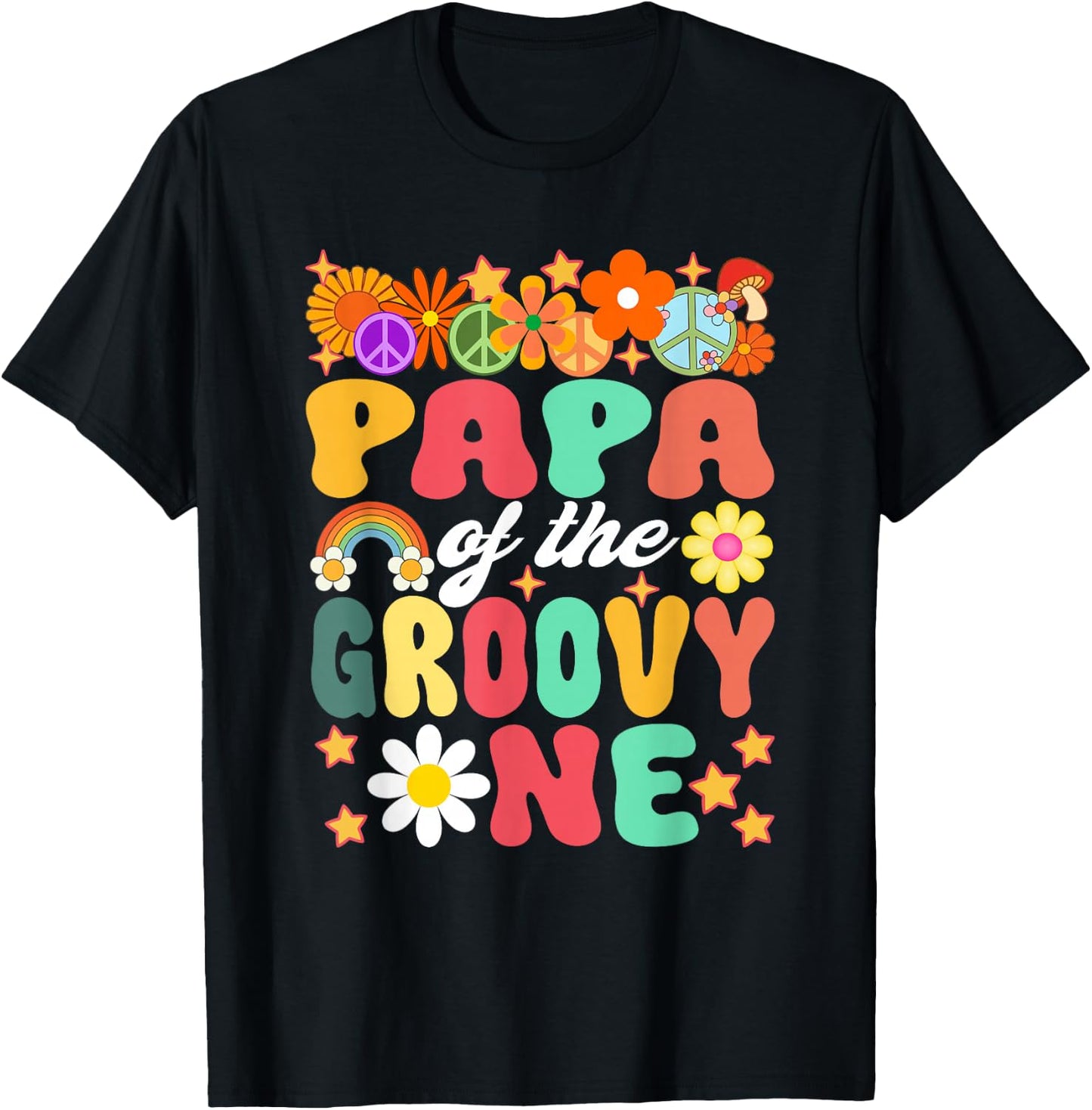 Retro Papa of Groovy One Matching Family 1st Birthday T-Shirt - T-Shirt | Black