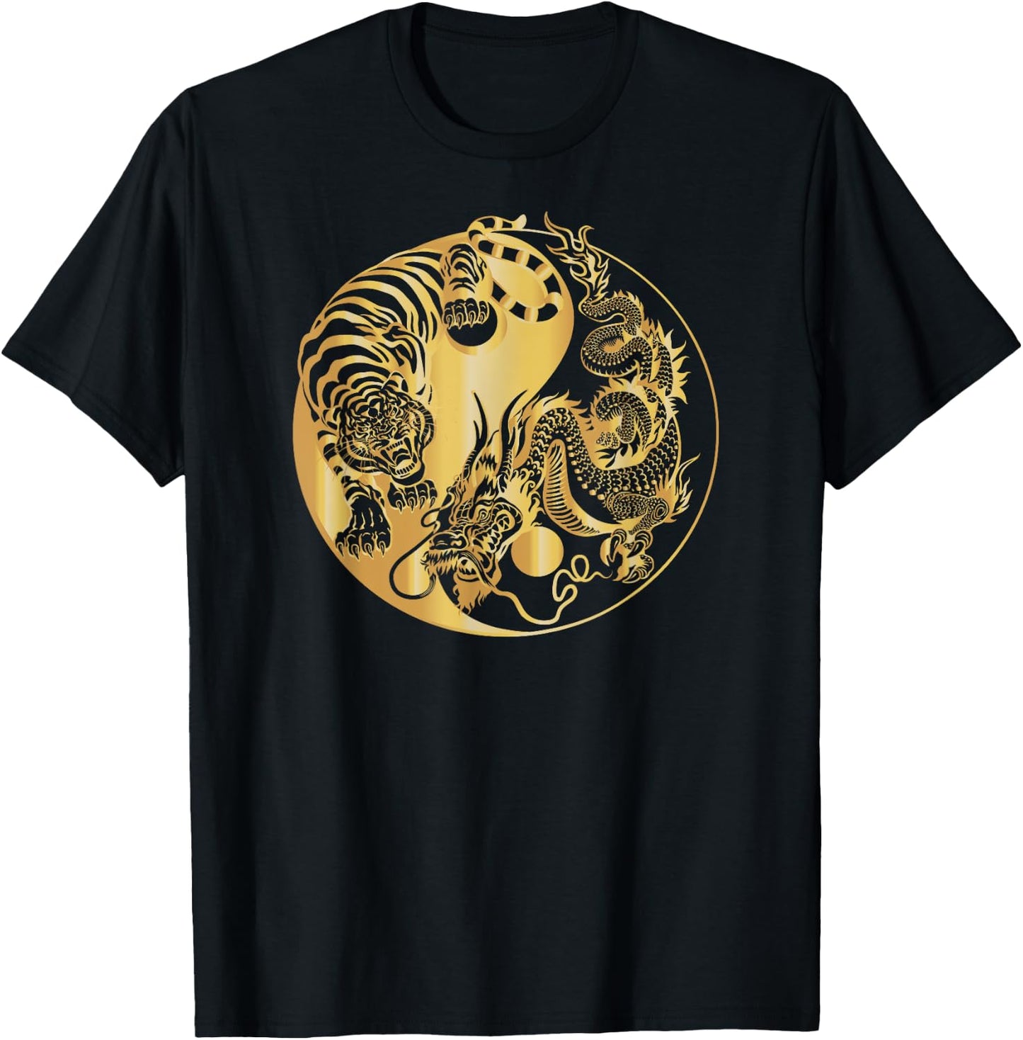 Yin yang tiger dragon gold T-Shirt - T-Shirt | Black