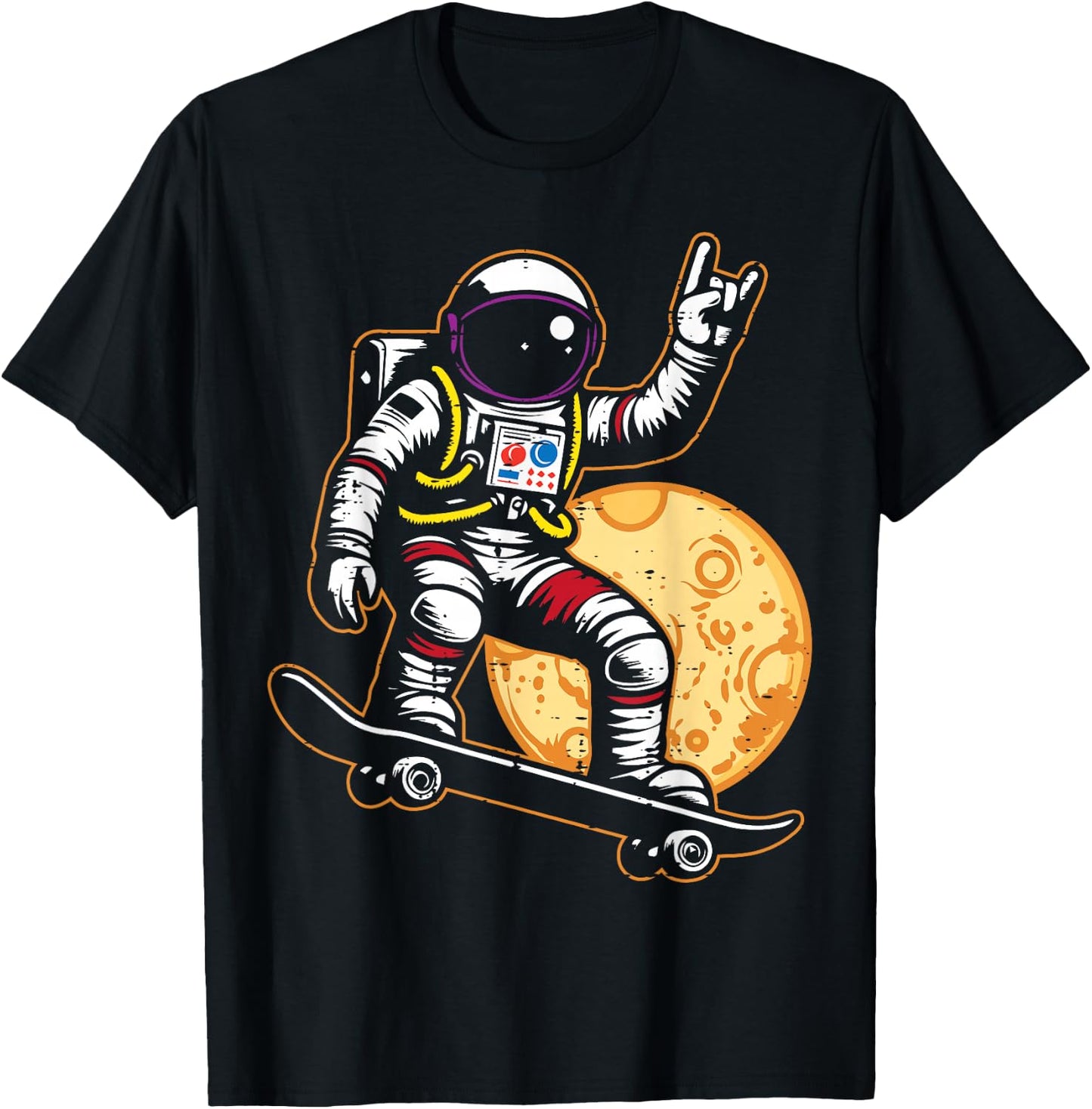 Astronaut Skateboard Rock Hand Space Rocker Men Boys Kids T-Shirt - T-Shirt | Black