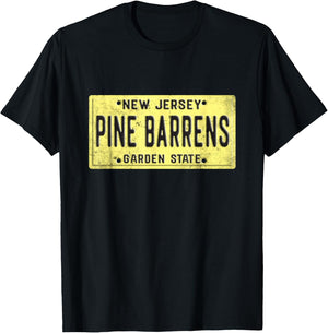 Pine Barrens New Jersey Retro Distressed NJ License Plate T-Shirt - T-Shirt | Black