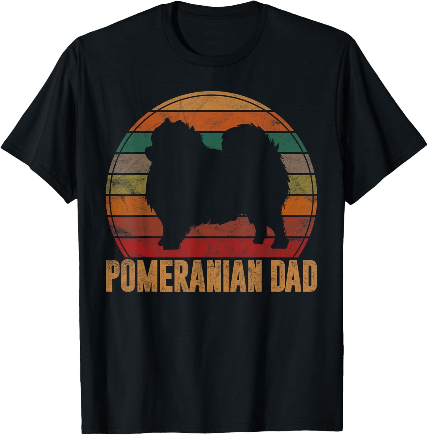 Retro Pomeranian Dad Gift Daddy Pompom Dog Owner Pet Father T-Shirt - T-Shirt | Black