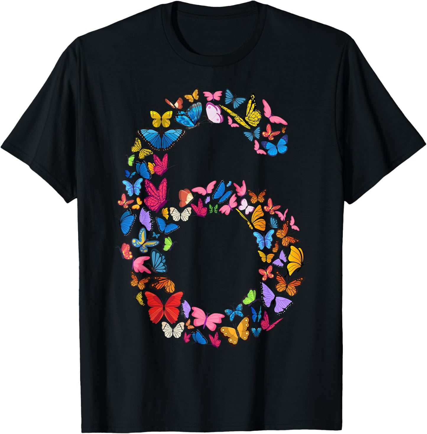 6th Birthday Butterflies 6 Years Old Girls Butterfly lover T-Shirt - T-Shirt | Black