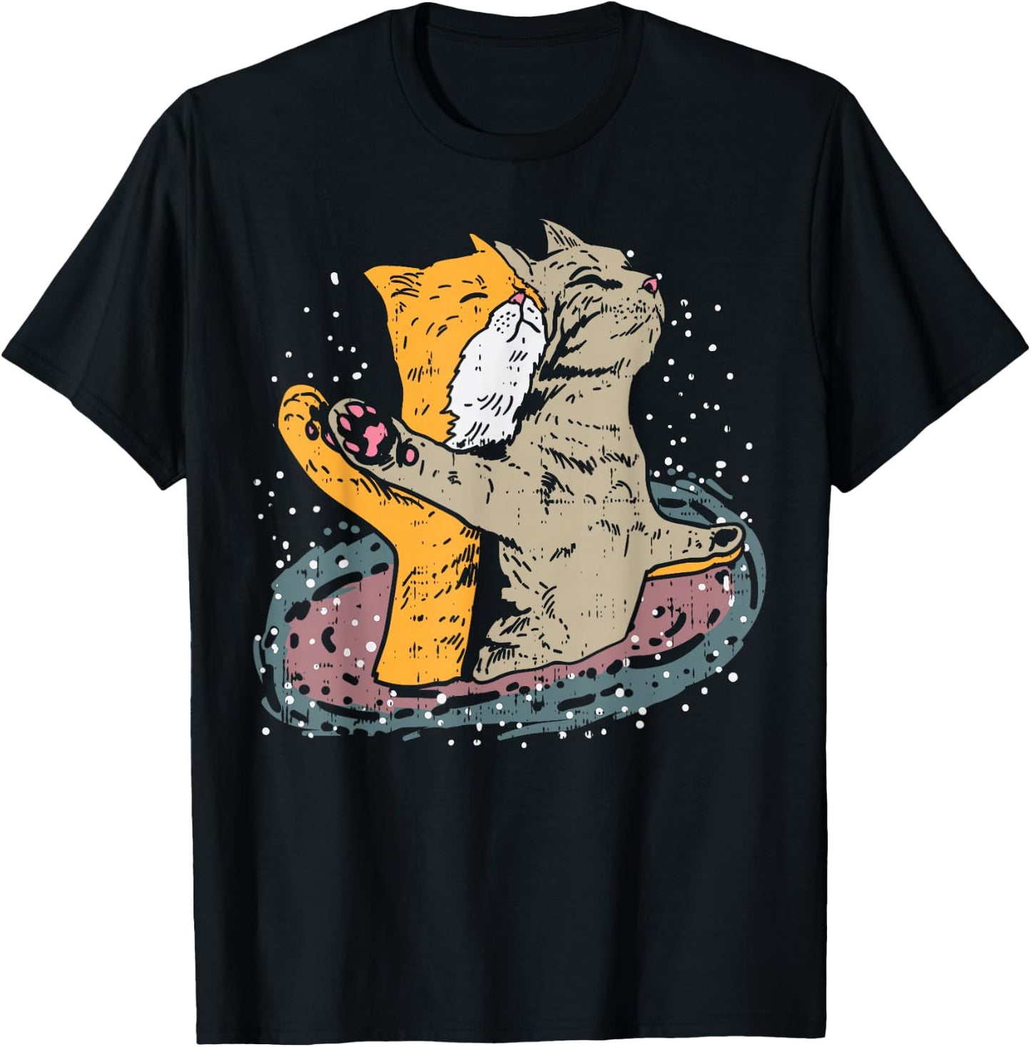 Cats Titanic Pose In Space Funny Movie Pun Animal Lover Gift T-Shirt - T-Shirt | Black