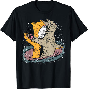 Cats Titanic Pose In Space Funny Movie Pun Animal Lover Gift T-Shirt - T-Shirt | Black