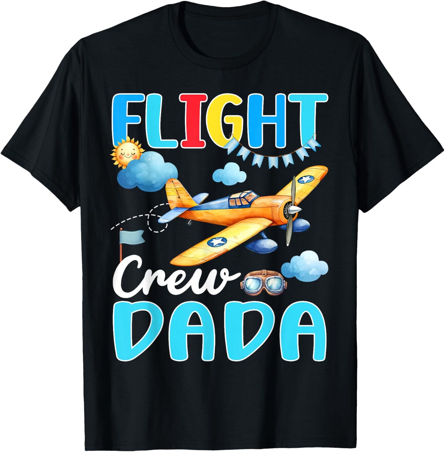 Flight Crew Dada Birthday Squad Airplane Matching Family T-Shirt - T-Shirt | Black