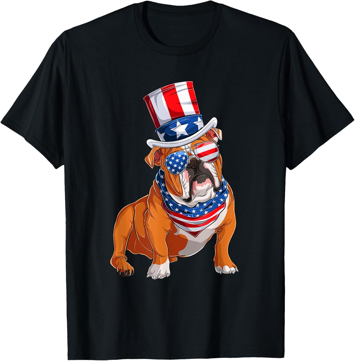 Merica Bulldog Dog 4th of July American Flag T-Shirt - T-Shirt | Black