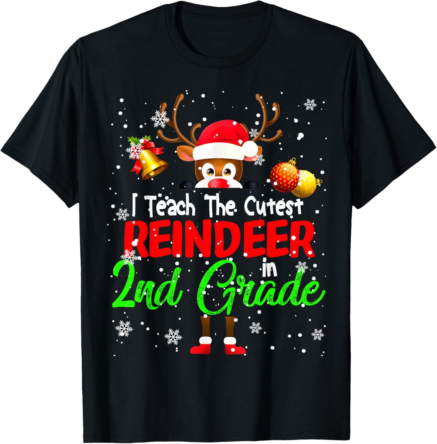I Teach The Cutest Reindeer In 2nd Grade Christmas Teacher T-Shirt - T-Shirt | Black