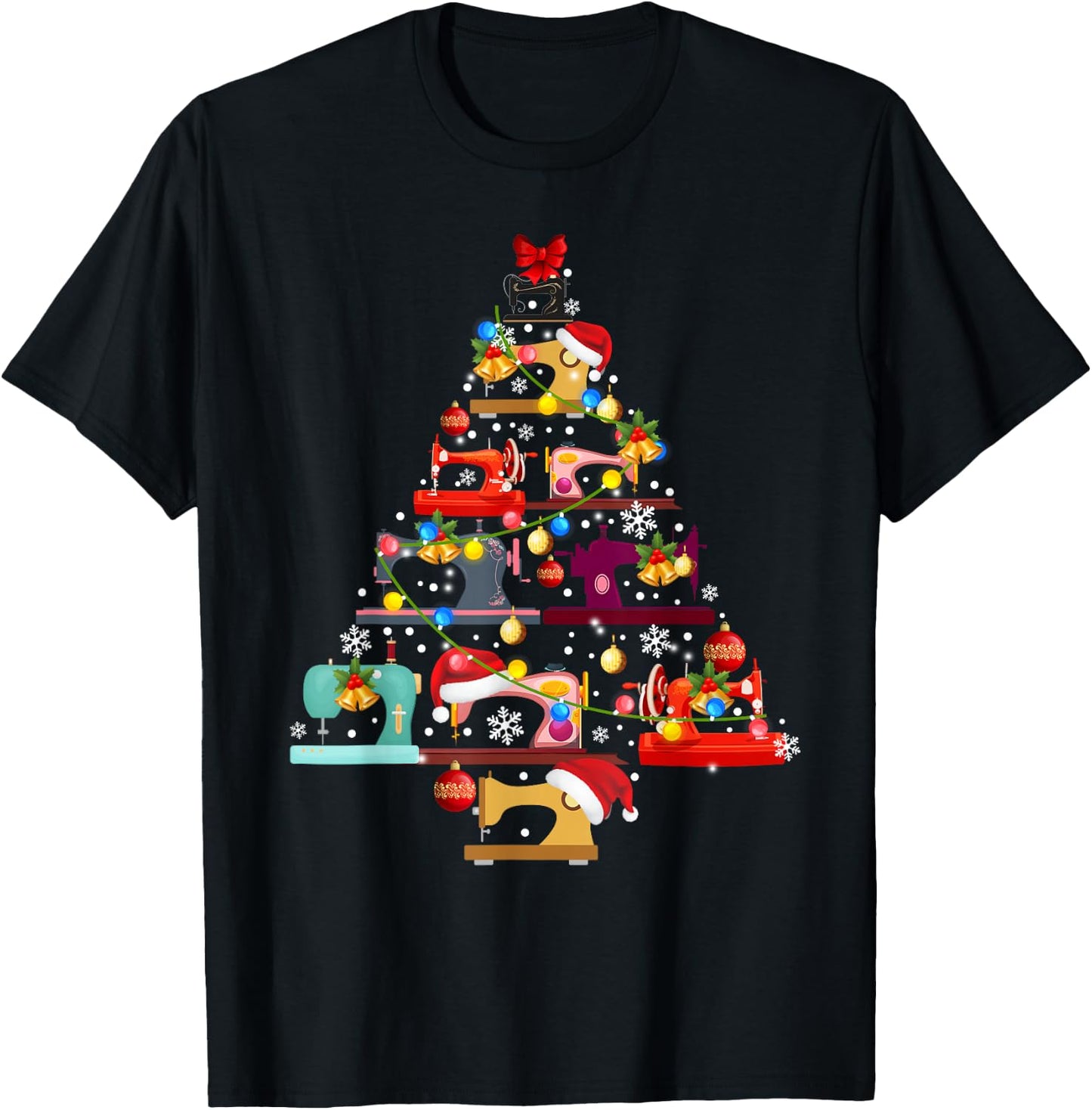 Sewing Machines Christmas Tree Quilt Sewing Lovers Xmas Gift T-Shirt - T-Shirt | Black