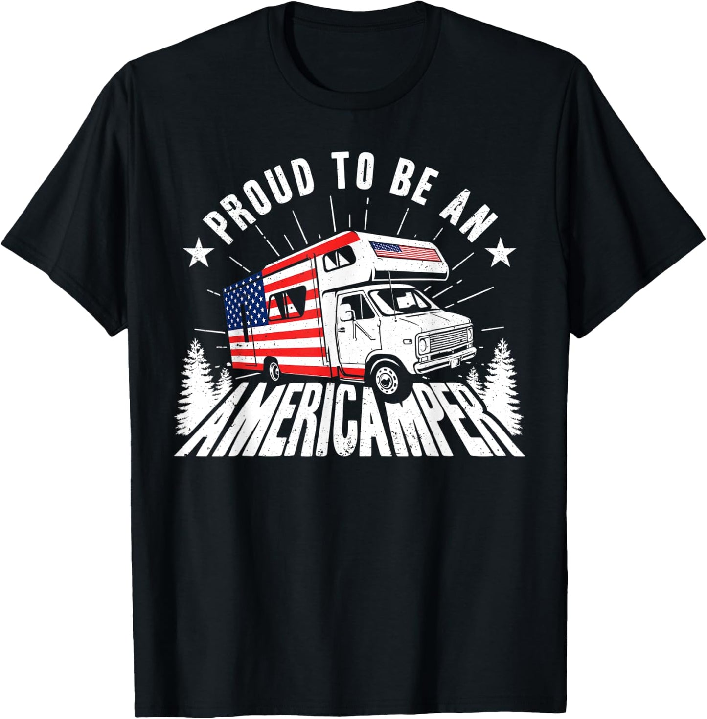 Proud Americamper USA Flag 4th of July RV Camper Camping Men T-Shirt - T-Shirt | Black