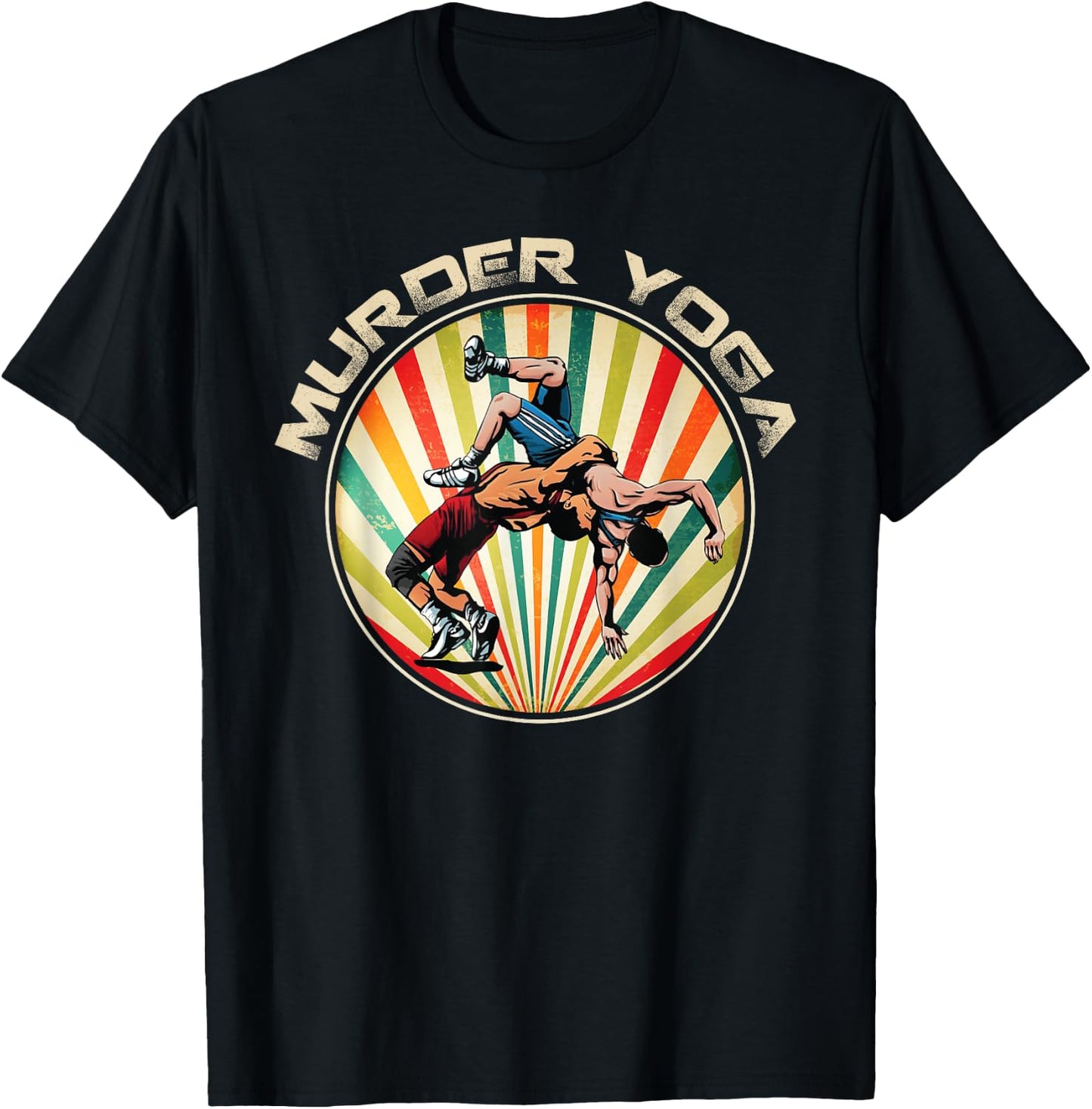 Wrestler Murder Yoga Vintage Retro Sunset Funny Wrestling T-Shirt - T-Shirt | Black