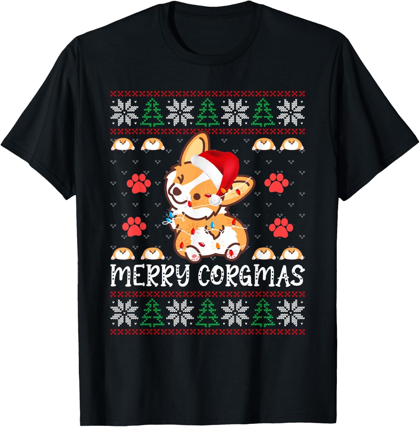 Merry Corgmas Santa Claus Corgi Dog Xmas Tree Ugly Christmas T-Shirt - T-Shirt | Black
