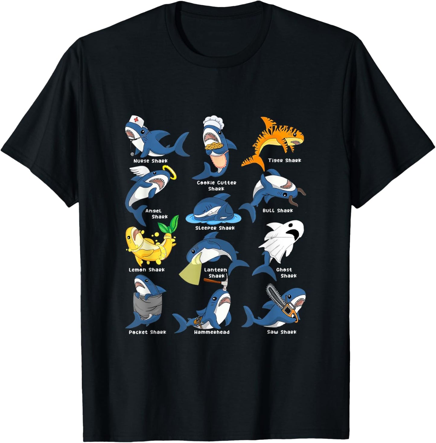 Type of Sharks Costume Shark Nurse Angel Shark Sleeper Shark T-Shirt - T-Shirt | Black