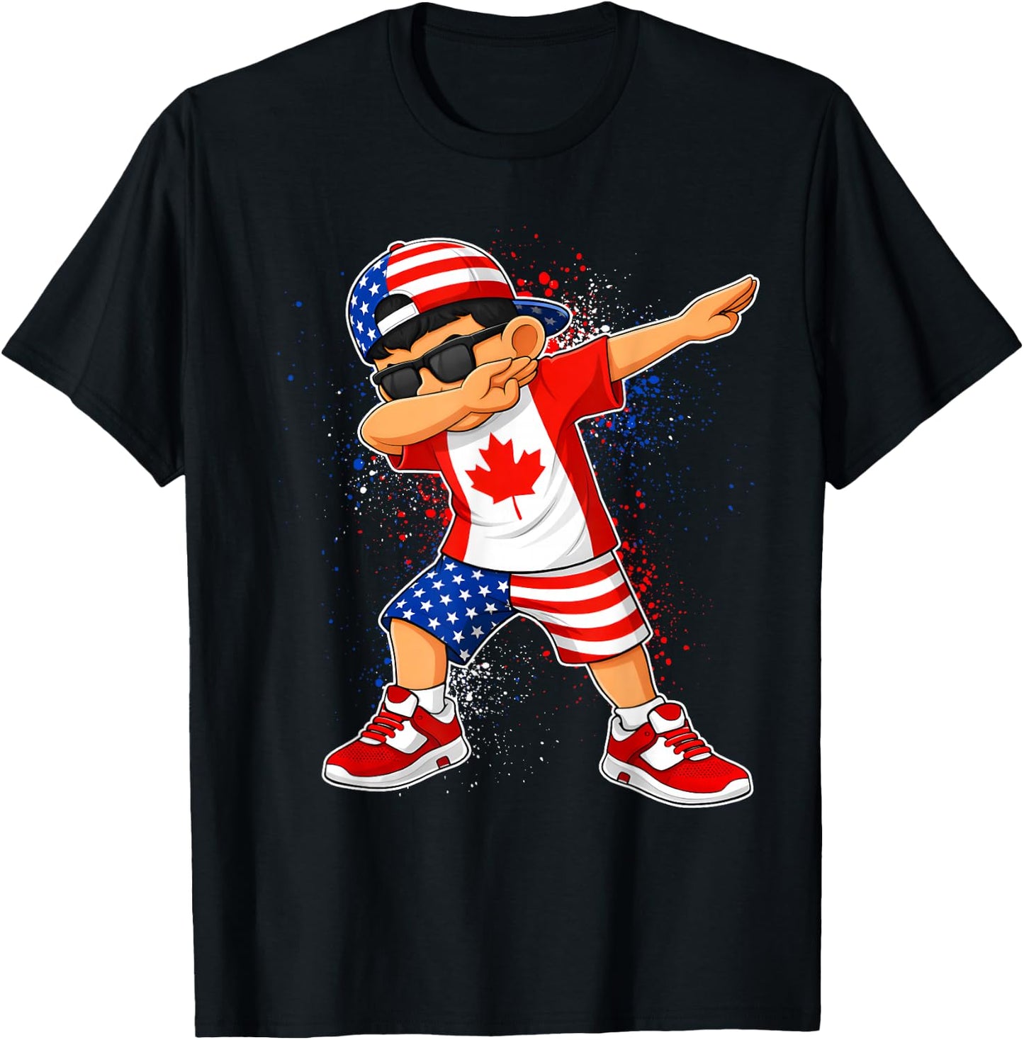 Half American Canadian Boy Dabbing Canada Pride Boys Kids T-Shirt - T-Shirt | Black