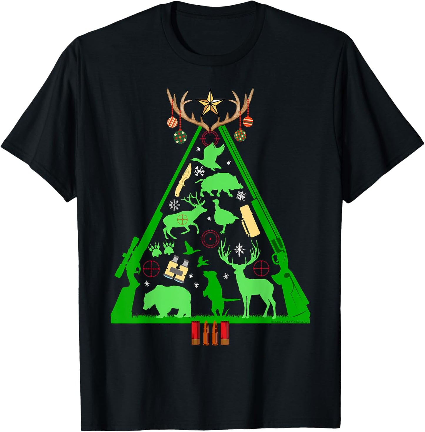 Fun Hunting Deer and Elk Hunter Christmas Tree Hunters T-Shirt - T-Shirt | Black