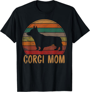 Retro Corgi Mom Gift Dog Mother Pet Welsh Corgi Mama T-Shirt - T-Shirt | Black