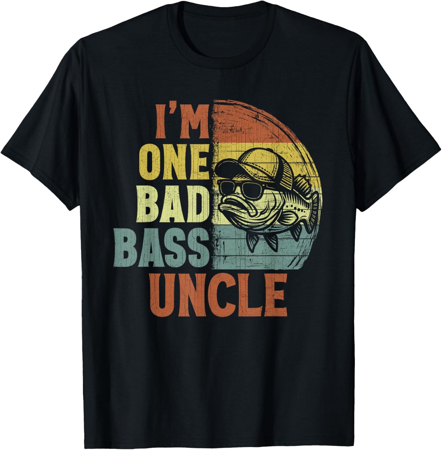 Vintage I'm One Bad Bass Uncle Funny Fishing Uncle T-Shirt - T-Shirt | Black