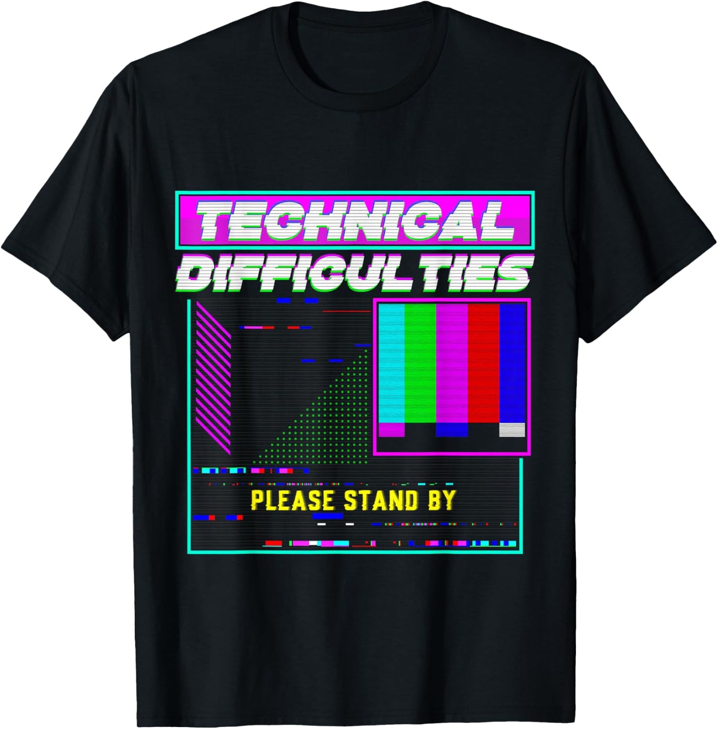 Technical Difficulties Glitch Tech Vaporwave Retro TV Techie T-Shirt - T-Shirt | Black