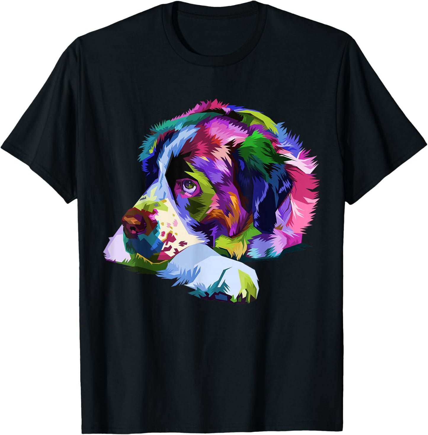 Saint Bernard Pop Art Portrait Colorful Art for Dog Owners T-Shirt - T-Shirt | Black