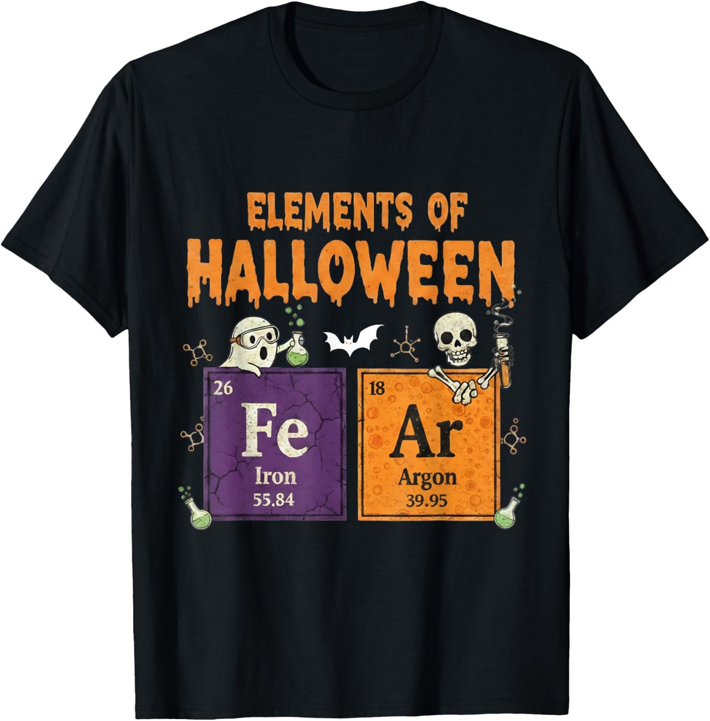 Elements of Halloween Fear Periodically Halloween Chemistry T-Shirt - T-Shirt | Black