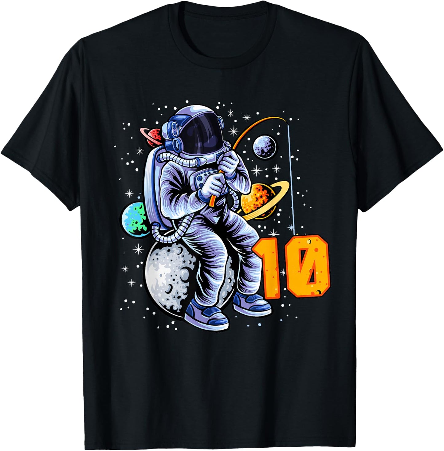 10 Years Old Birthday Boy Astronaut Gifts Space 10th B-Day T-Shirt - T-Shirt | Black