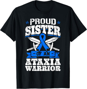 Proud Sister Of An Ataxia Warrior Awareness Ribbon Dystaxia T-Shirt - T-Shirt | Black